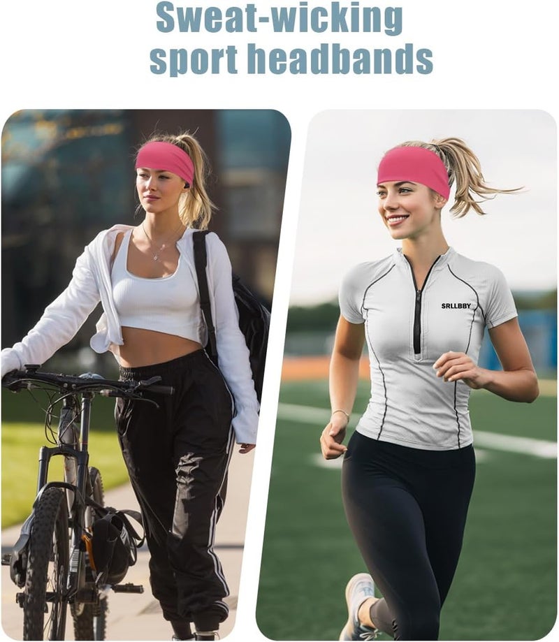 SRLLBBY 4 PCS Double-Layer Workout Headbands, Stretchy Sports Sweatband for Men and Womem, Sweat Wicking Hairbands for Running - Image 2